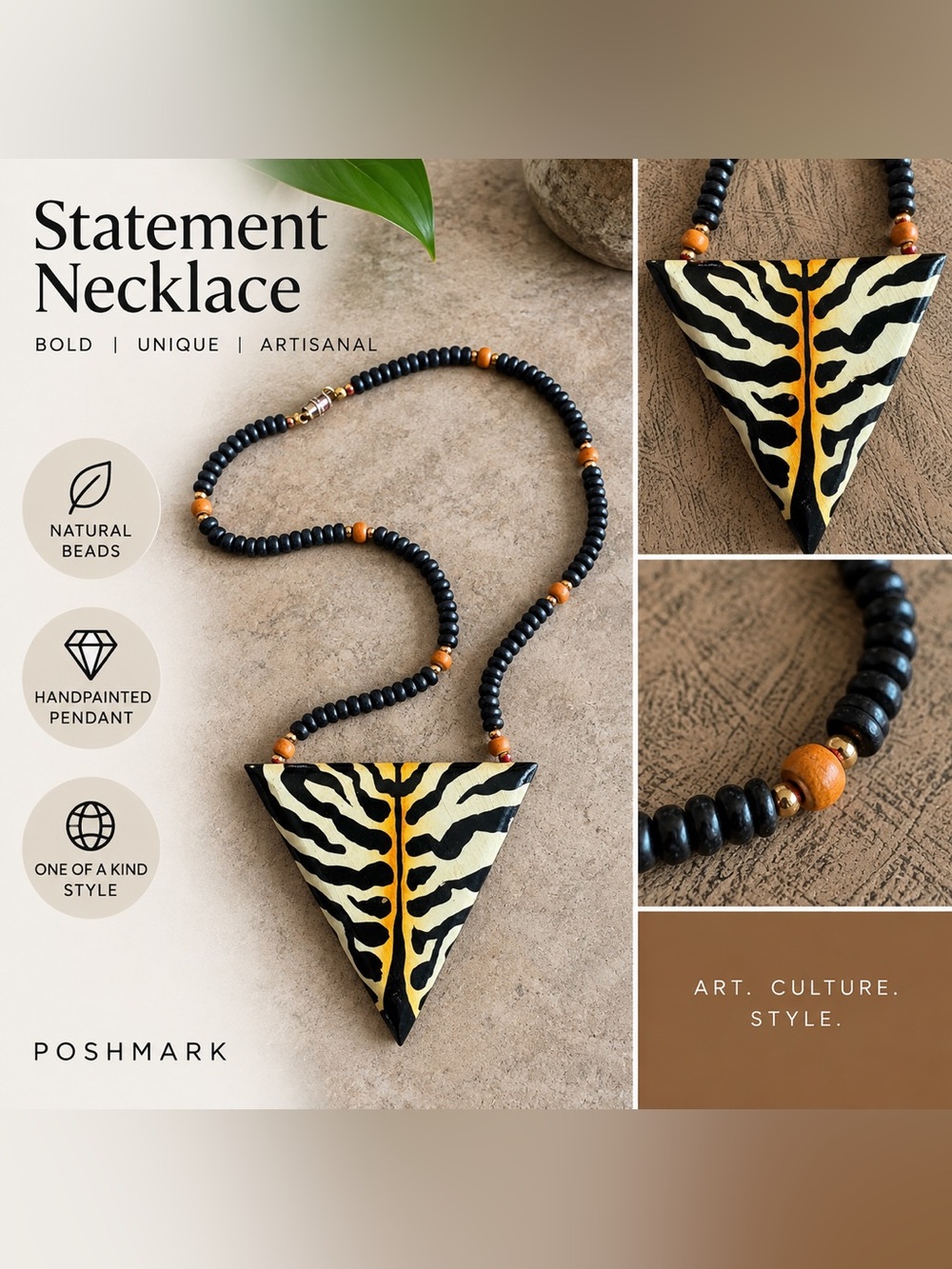 Bold Zebra Print Statement Necklace